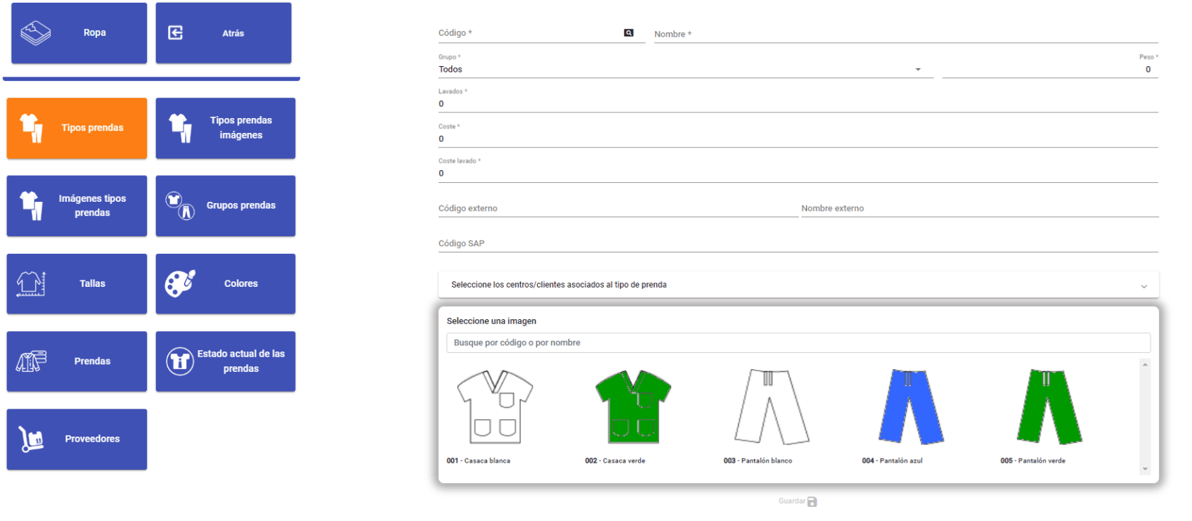 Gestión de prendas RFID del software SicoLares Higia